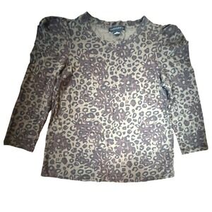 Sanctuary Womens Leopard Print Puff Shoulder Long Sleeve Top Olive Brown XS